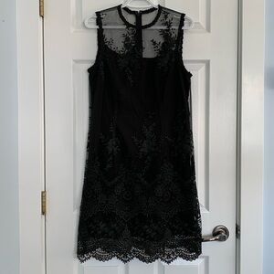 Nanette Lepore Women’s Embroidered Lace Mesh Overlay Sheath Dress Black Sz 8